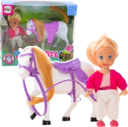 Mini muñeca con caballo – set de equitación con silla y brida