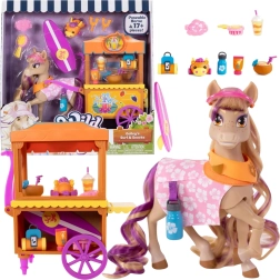 Wild Manes Bailey – figura de caballo con carrito de refrescos y accesorios, 18 piezas