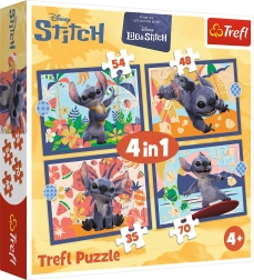 Puzzle 4 en 1 vacaciones en Hawái - Disney Stitch Trefl