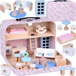 Casita de flores para muñecas en maletín con muebles de madera