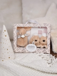 Set de regalo Doudou: conejito de peluche beige y botitas