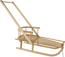 Trineo de madera con respaldo y barra de empuje, grande