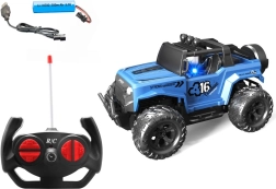 Coche RC 1:16 azul con parachoques y amortiguadores