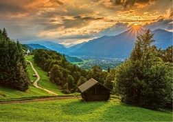 Puzzle Puesta de sol sobre el pueblo de montaña Wamberg 1500 piezas SCHMIDT