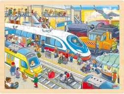 Puzzle de madera Goki Estación de tren, 96 piezas