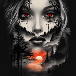 Pintura de diamantes Rostro en paisaje montañoso 30 × 40 cm