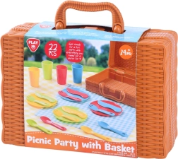 Cesta de picnic con vajilla para niños, 22 piezas