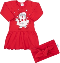 Vestido infantil de algodón con diadema NEW BABY Winter Penguin, talla 74 (6–9 meses)