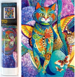 Pintura de diamantes Gata entre flores 30 × 40 cm
