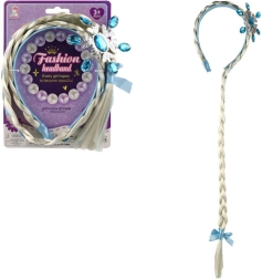 Set de belleza de carnaval – diadema con trenza larga rubia y copo de nieve azul