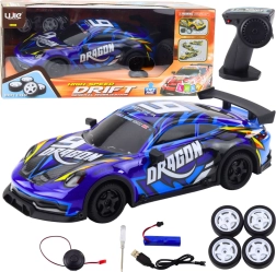 Coche deportivo RC con carrocería iluminada y drift – azul