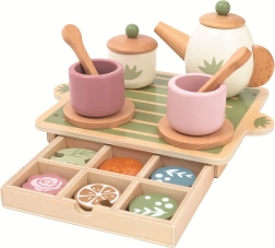 Juego de té de madera para niños con bandeja y cajón