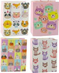 Bolsa de regalo de papel con gatitos, con purpurina, 23 x 18 x 10,5 cm