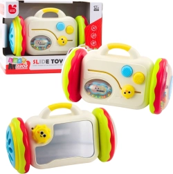 Espejo interactivo con ruedas para bebés: juguete educativo con sonajero