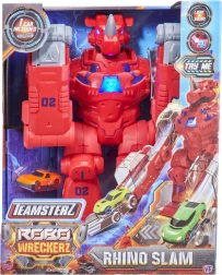 Teamsterz Robo Wreckerz Rhino Slam con coche metálico