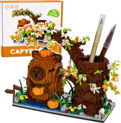 Mini set de construcción de capibara con árbol: organizador para bolígrafos (1800 piezas)