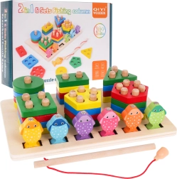 Juguete educativo de madera 2 en 1 para niños 3+ – puzzle sensorial y pesca magnética de pececitos
