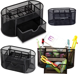 Organizador de escritorio metálico negro para material de escritura