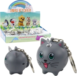 Llavero gatito unicornio con cuerno LED y sonido, gris