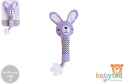 Sonajero de peluche y mordedor conejito 25 cm morado
