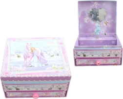 Caja de música para joyas con unicornio y espejo