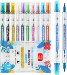 Set de rotuladores metálicos de doble punta con purpurina, 10 uds