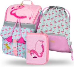 Juego escolar BAAGL Zippy Flamenco: cartera, estuche y bolsa