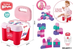 Juego de bloques de construcción blandos con sillita de almacenamiento – rosa