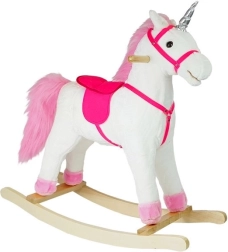 Unicorno balancín de peluche con patines de madera, sonidos y movimientos, blanco, 74 cm