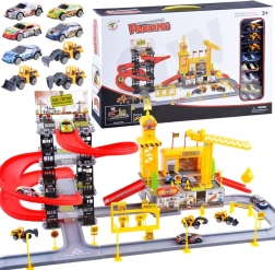 Set 2 en 1 de aparcamiento y obra de construcción con coches y excavadoras