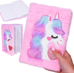 Cuaderno rosa de unicornio con corazón brillante