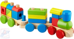 Tren de madera WOODY para ensartar con formas - 18 piezas