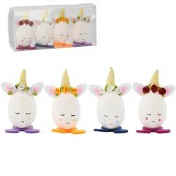 Decoración de Pascua: huevos con orejitas y gorrito, set de 4 uds CHOMIK