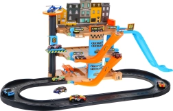 Torre de estacionamiento de cuatro pisos con ascensor para niños 3+ Coches y helicóptero con tobogán