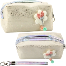 Neceser con lazo y purpurina beige