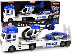 Set de policía dinámico: camión, coche y helicóptero con efectos de sonido y luz
