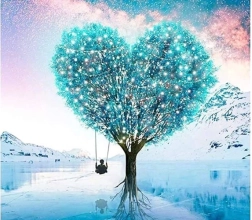 Mosaico de diamantes (diamond painting) árbol – corazón 30 × 30 cm