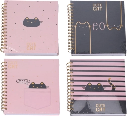 Cuaderno espiral rayado con tapa dura Gato 15 × 21 cm, 100 páginas - 1 unidad