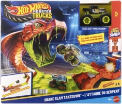 Set de juego Hot Wheels Monster Trucks Snake Slam Takedown con camión BONE SHAKER