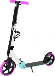 Patinete plegable blanco‑rosa‑azul con correa