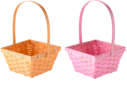 Cesta de Pascua con asa móvil, 18,5 × 18,5 × 10 cm, mix de 2 colores pastel
