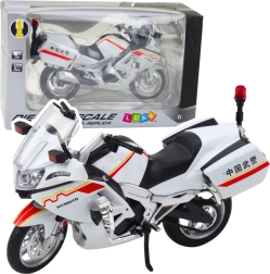 Motocicleta metálica 1:12 con luces y sonidos – blanca con elementos rojo‑amarillos