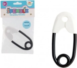 Sonajero infantil con forma de imperdible, de plástico, blanco y negro