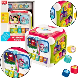 Cubo interactivo multifuncional de colores para niños con piano y encajador de formas