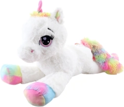 Unicornio de peluche blanco 80 cm con detalles arcoíris