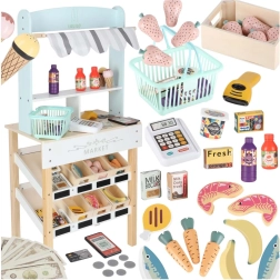 Mercado de madera LULILO Melo con puesto y caja registradora para niños