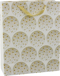 Bolsa de regalo con estrellitas doradas, blanca, 32 × 26 × 12 cm