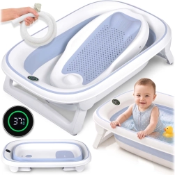 Bañera infantil plegable Nukido con termómetro e inserto para recién nacidos blanco-azul