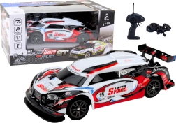 Coche de carreras RC 1:16 Drift con ruedas intercambiables rojo-blanco