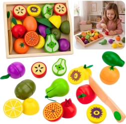Fruta magnética de madera para cortar con cuchillo seguro y caja